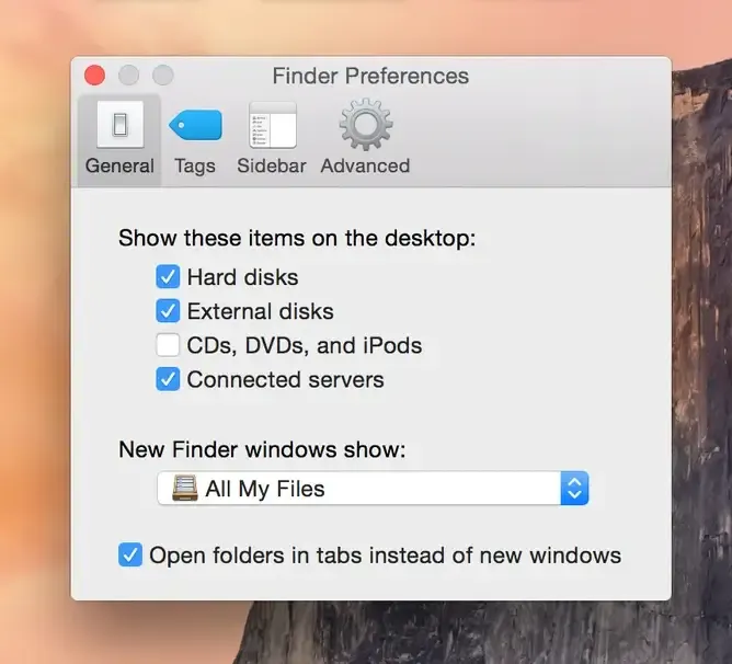 تنظیمات پیشرفته برای باز شدن در زبانه یا پنجره جدید