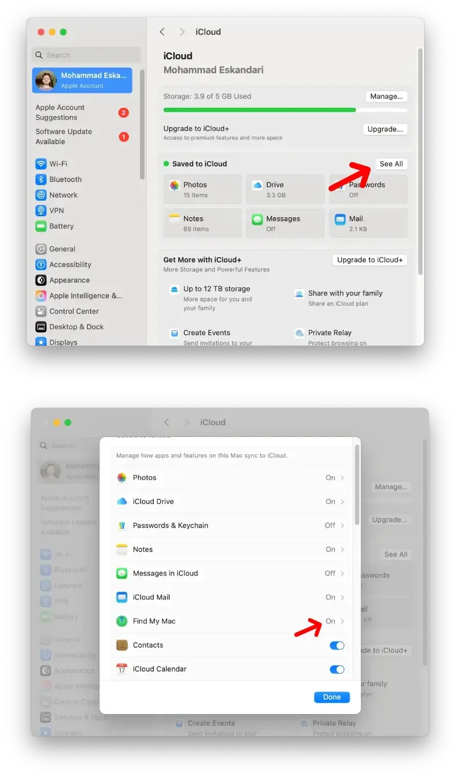 مراحل فعال‌سازی Find My در مک