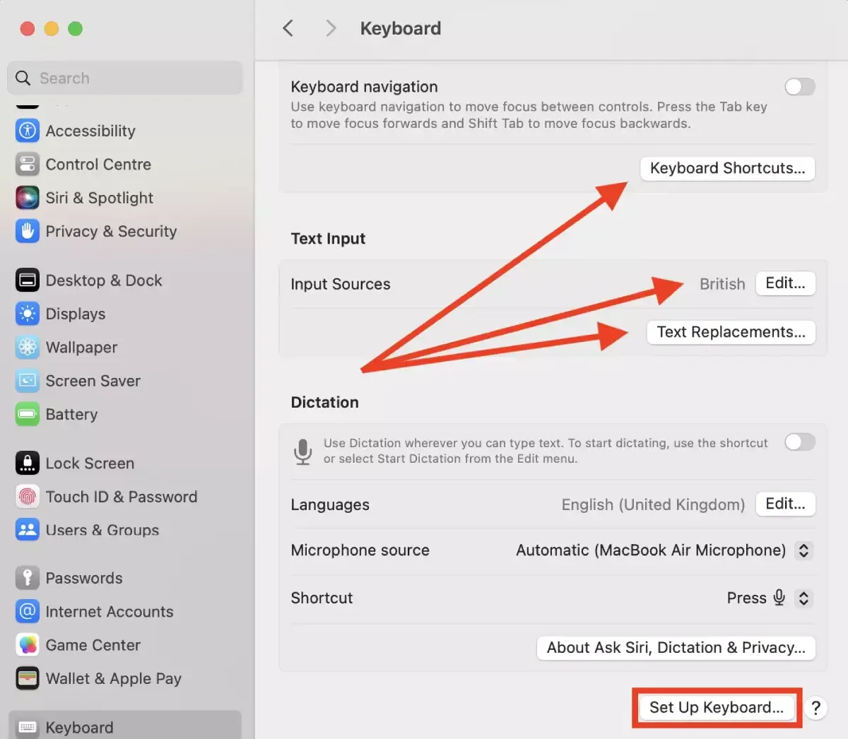 تنظیمات کیبورد در مک او اس