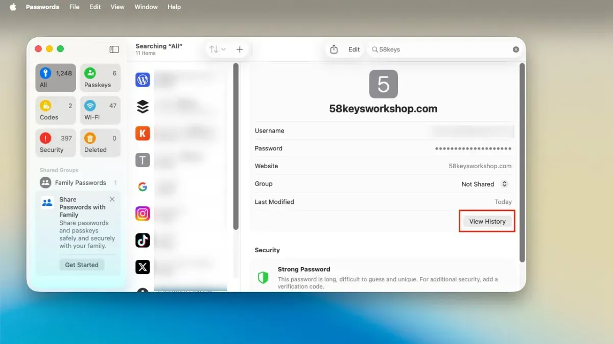 نحوه استفاده از تاریخچه نسخههای Passwords