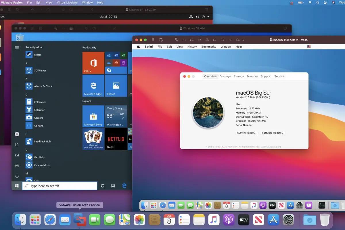 محیط نرم افزار VMWare Fusion