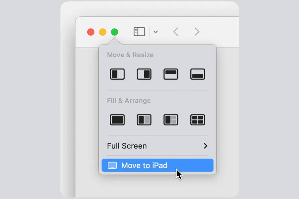 اسکرین شات بخشی از محیط کاربری مکاواس و نمایش گزینه Move to iPad