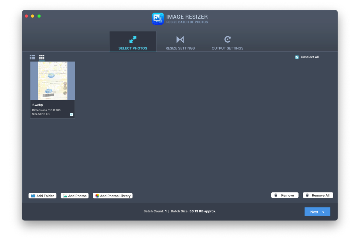 اسکرین شات محیط برنامه Image Resizer